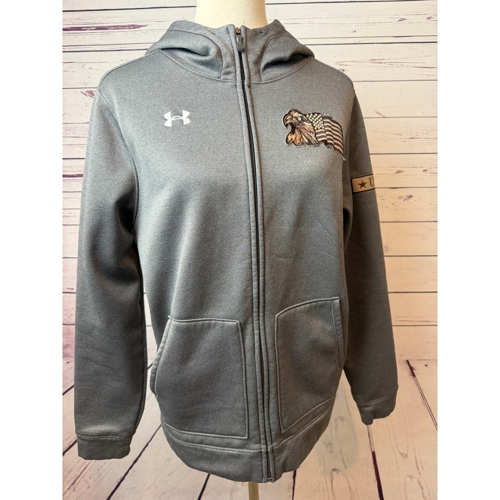 Under Armour Hoodie Small Mens Freedom Eagle Full Zip‎ USA Patch 1258828 Loose